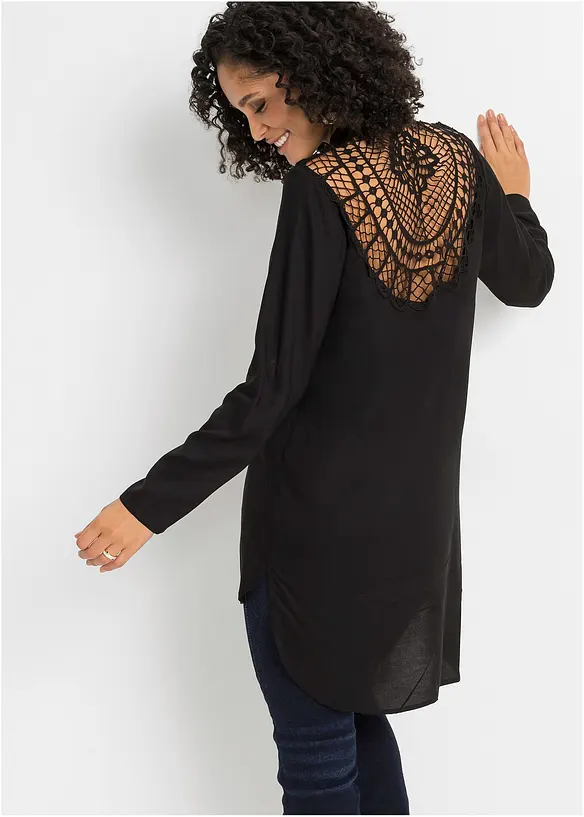 Bluse aus Baumwoll-Viskose Mix in schwarz von hinten (im Anschnitt) - bonprix Bluse aus Baumwoll-Viskose Mix in schwarz von hinten (im Anschnitt) - bonprix