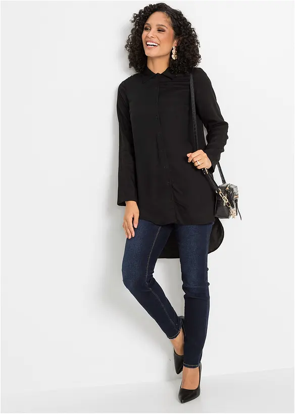 Bluse aus Baumwoll-Viskose Mix in schwarz im Look von vorne (Totalaufnahme) - bonprix Bluse aus Baumwoll-Viskose Mix in schwarz im Look von vorne (Totalaufnahme) - bonprix