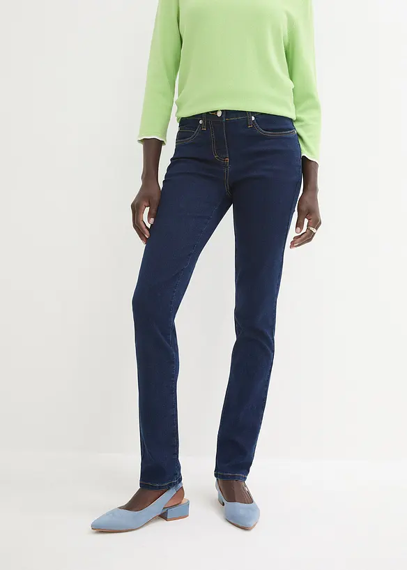 Slim-Fit-Jeans Mid Waist, Super Stretch in blau von vorne - bonprix