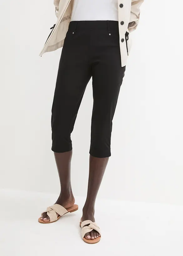 Stretchcapri mit Schlupfbund in schwarz von vorne - bonprix