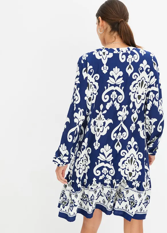 bedrucktes Tunika-Kleid in blau von hinten (Totalaufnahme) - bonprix