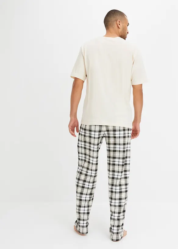 Pyjama aus Bio-Baumwolle mit kurzen Ärmeln in beige von hinten (Totalaufnahme) - bonprix