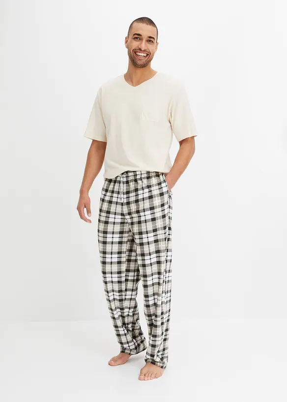 Pyjama aus Bio-Baumwolle mit kurzen Ärmeln in beige von vorne (Totalaufnahme) - bonprix