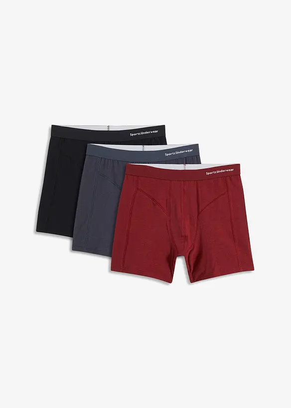 Boxershorts eng, mittellang mit Bio-Baumwolle (3er Pack) in rot von vorne - bonprix