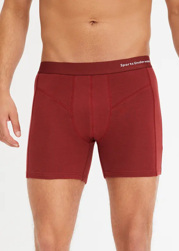 Boxershorts eng, mittellang mit Bio-Baumwolle (3er Pack) in rot von vorne - bonprix