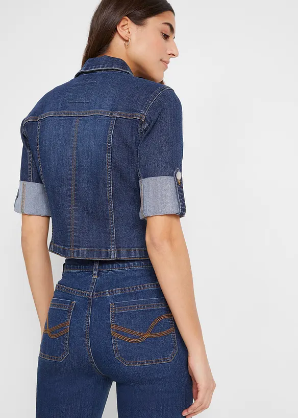 Kurze Jeansjacke mit 3/4 Ärmel in blau von hinten (im Anschnitt) - bonprix