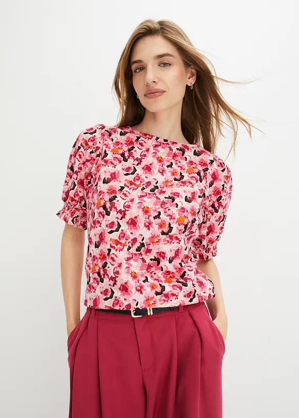 Bequem geschnittenes Shirt mit umspielenden Pufferärmeln - rosa