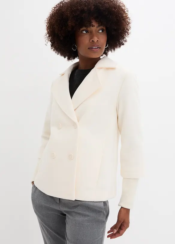 Cabanjacke mit Strickärmeln in beige von vorne (im Anschnitt) - bonprix