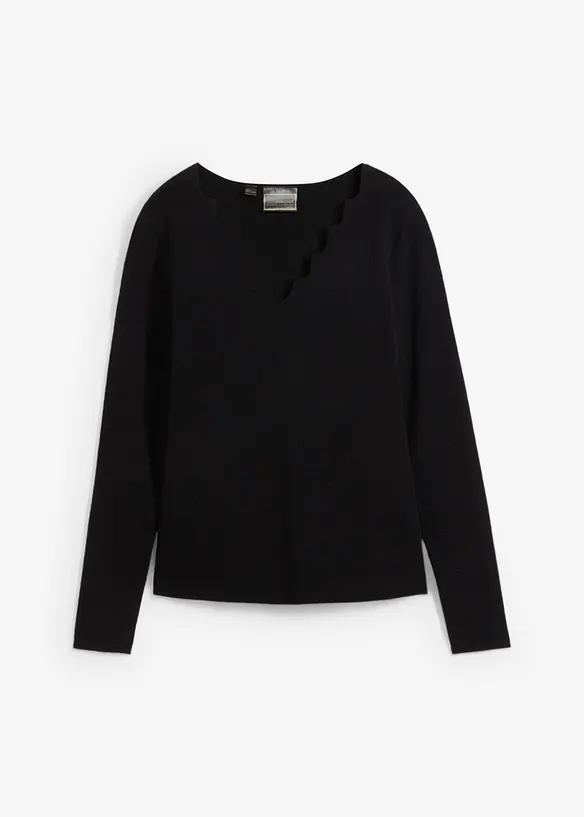 Feinstrickpullover aus weichem Viskose-Mix in schwarz von vorne - bonprix