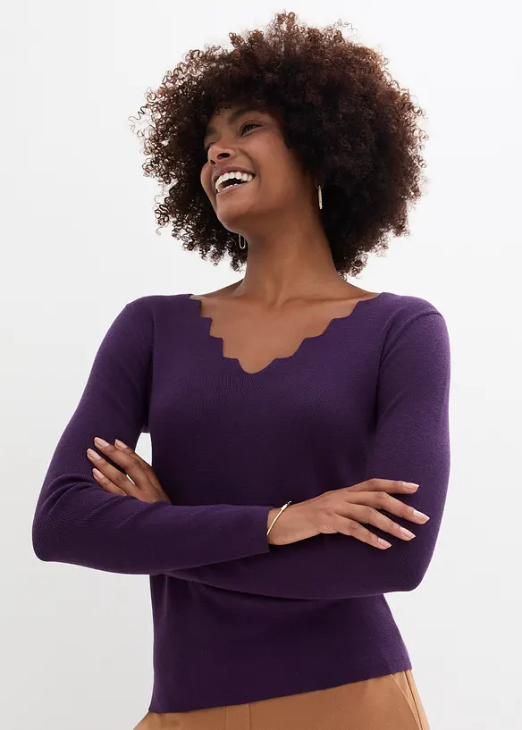Feinstrickpullover aus weichem Viskose-Mix in lila von vorne (im Anschnitt) - bonprix