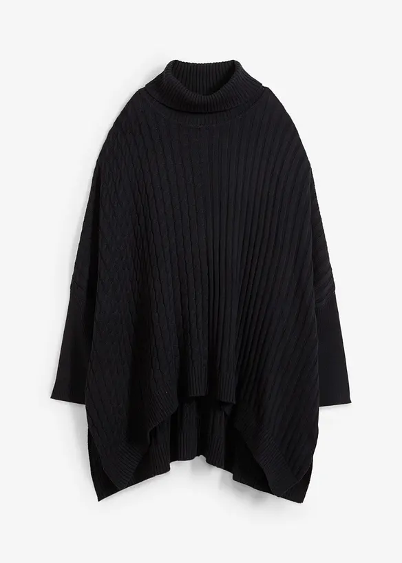 Oversize-Poncho Pullover in schwarz von vorne - bonprix
