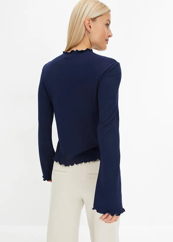 Geripptes Langarmshirt in blau von hinten (im Anschnitt) - bonprix Geripptes Langarmshirt in blau von hinten (im Anschnitt) - bonprix