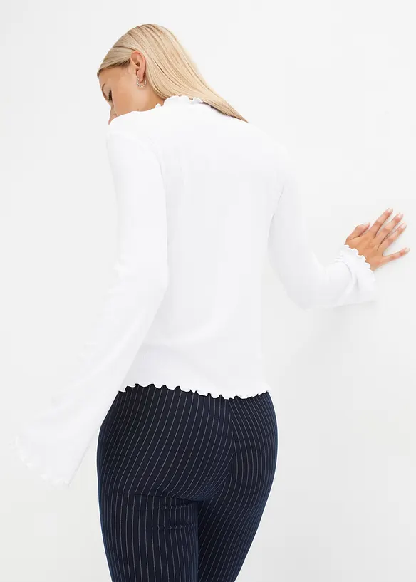 Geripptes Langarmshirt in weiß von hinten (im Anschnitt) - bonprix