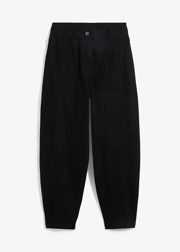 High Waist Barrel-Twillhose aus elastischem Baumwoll-Mix in schwarz von vorne - bonprix High Waist Barrel-Twillhose aus elastischem Baumwoll-Mix in schwarz von vorne - bonprix