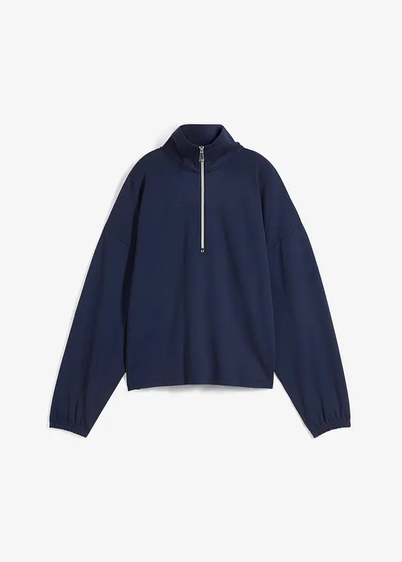 Troyer-Sweatshirt im Boxy-Fit mit Modal, langarm in blau von vorne - bonprix