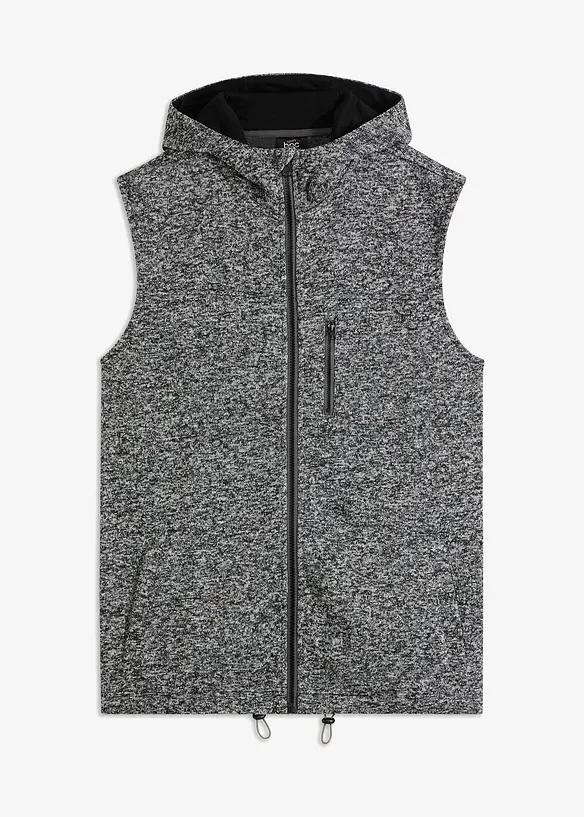 Strickfleece-Weste mit Kapuze in schwarz von vorne - bonprix
