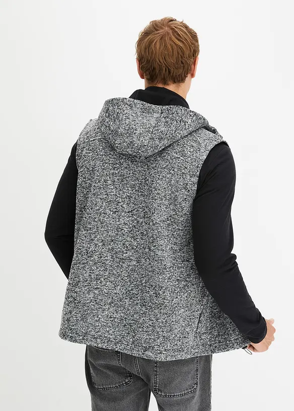Strickfleece-Weste mit Kapuze in schwarz von hinten (im Anschnitt) - bonprix