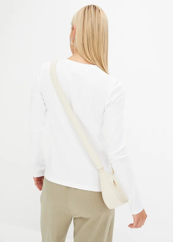 Geripptes Langarmshirt aus reiner Baumwolle in weiß von hinten (im Anschnitt) - bonprix