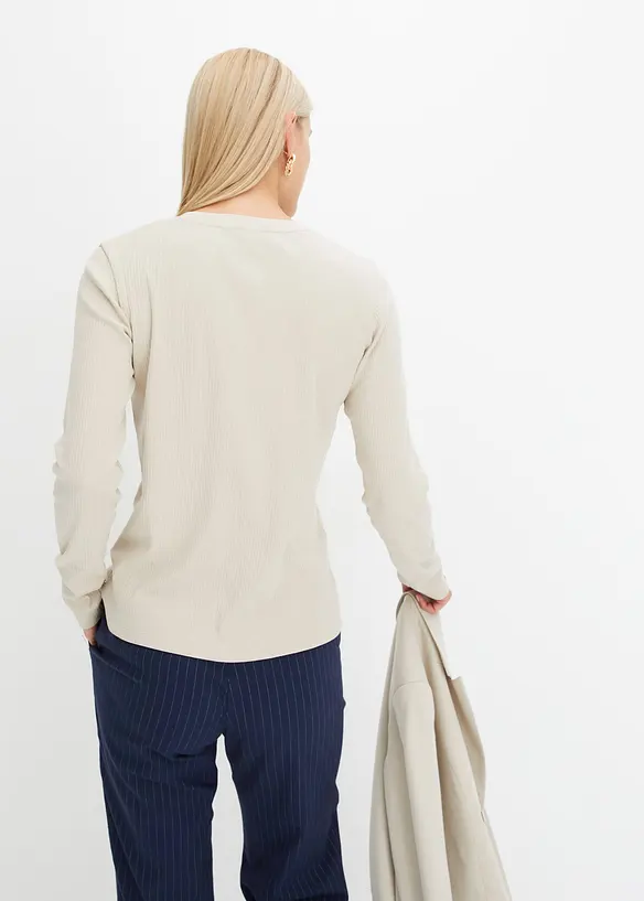 Geripptes Langarmshirt aus reiner Baumwolle in grau von hinten (im Anschnitt) - bonprix Geripptes Langarmshirt aus reiner Baumwolle in grau von hinten (im Anschnitt) - bonprix