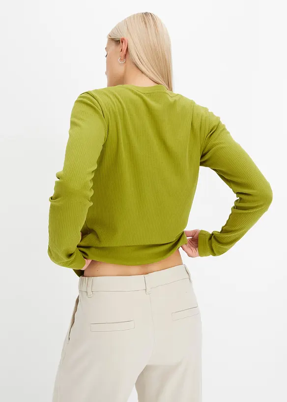 Geripptes Langarmshirt aus reiner Baumwolle in grün von hinten (im Anschnitt) - bonprix Geripptes Langarmshirt aus reiner Baumwolle in grün von hinten (im Anschnitt) - bonprix