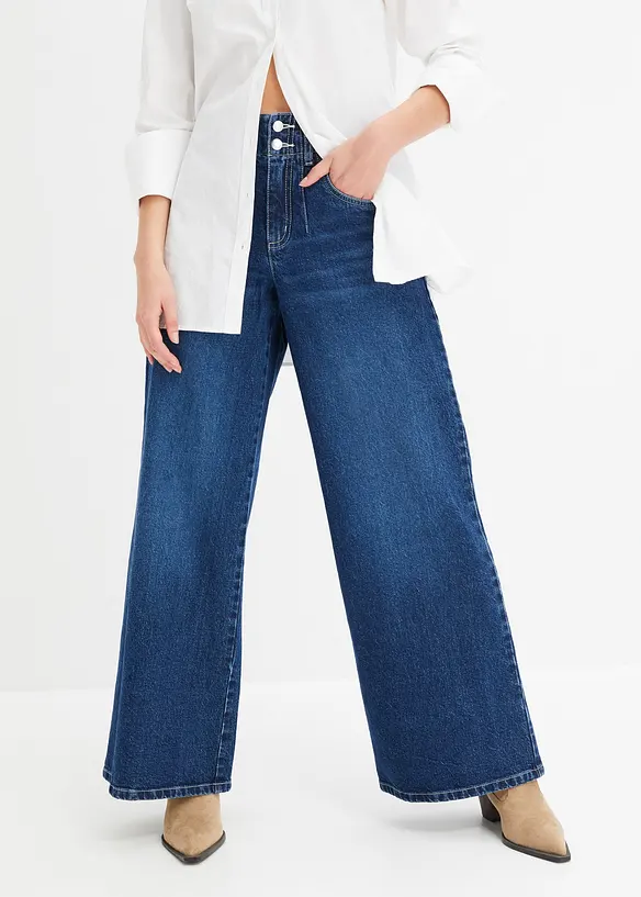 Wide-Leg-Jeans High Waist in blau von vorne - bonprix