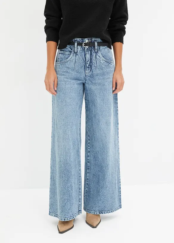 Wide-Leg-Jeans High Waist in blau von vorne - bonprix