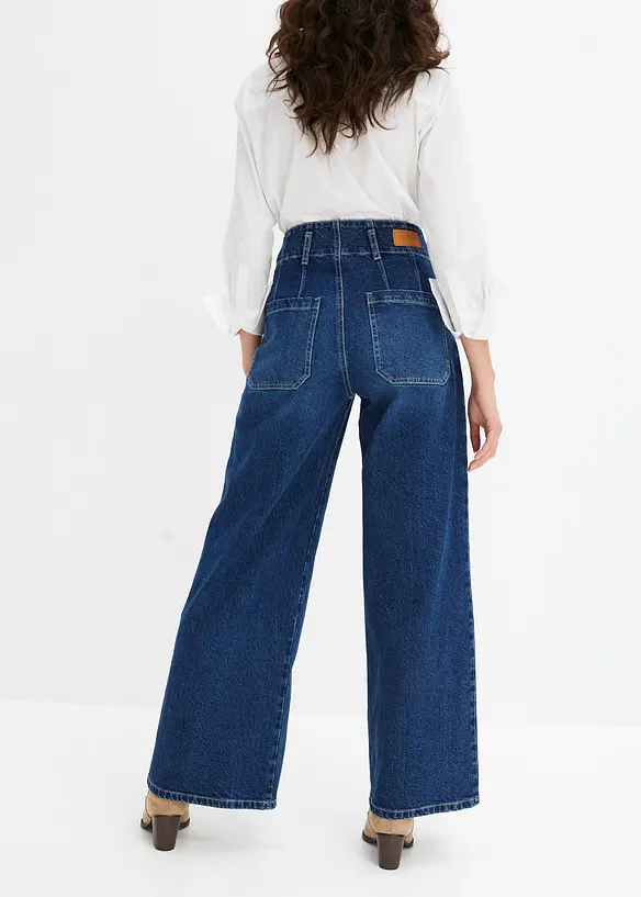 Wide-Leg-Jeans High Waist in blau von hinten - bonprix