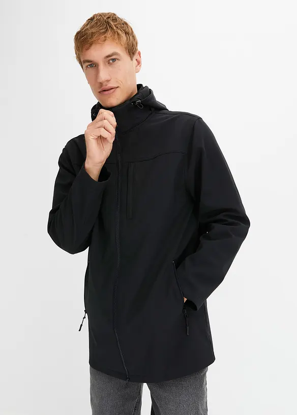 Wasserabweisender Softshell-Parka in schwarz von vorne (im Anschnitt) - bonprix