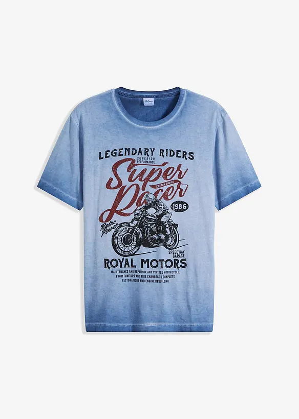 T-Shirt aus Bio-Baumwolle in gewaschener Optik in blau von vorne - bonprix