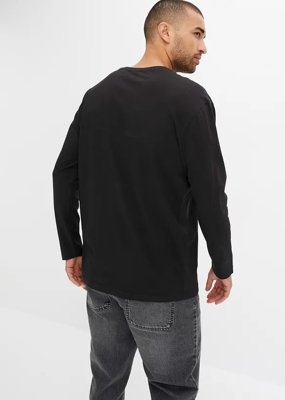 Langarmshirt aus reiner Bio-Baumwolle, Loose Fit in schwarz von hinten (im Anschnitt) - bonprix