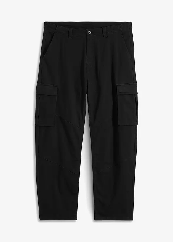 Loose Fit Cargohose aus robustem Baumwollstretch, Straight in schwarz von vorne - bonprix