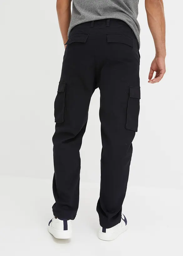 Loose Fit Cargohose aus robustem Baumwollstretch, Straight in schwarz von hinten - bonprix
