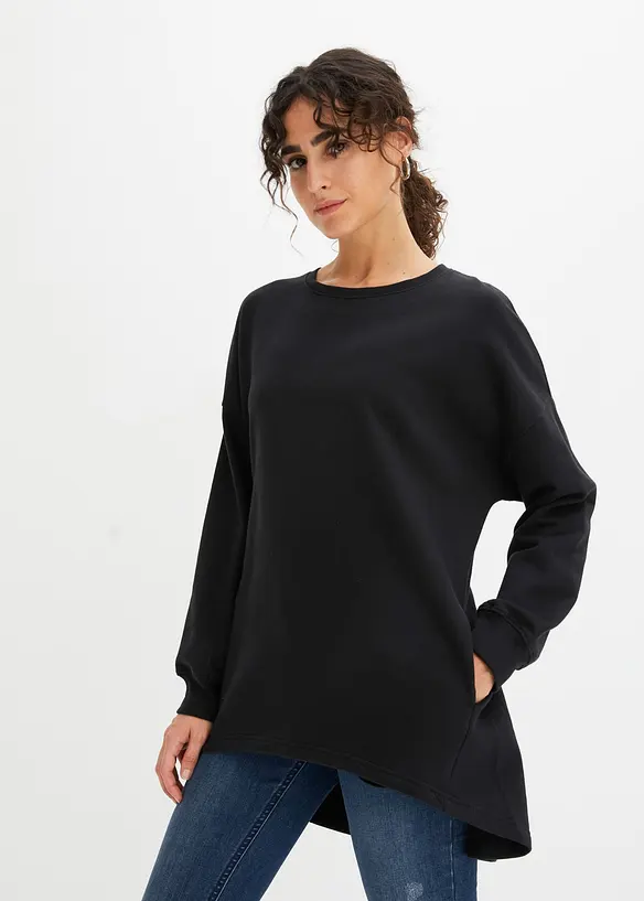 Oversize-Sweatshirt aus reiner Baumwolle in schwarz von vorne (im Anschnitt) - bonprix