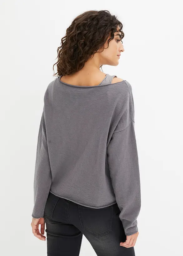 Pullover und Top aus reiner Baumwolle (2-tlg.Set) in grau von hinten (im Anschnitt) - bonprix