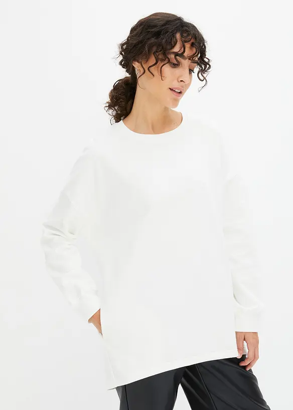 Oversize-Sweatshirt aus reiner Baumwolle in weiß von vorne (im Anschnitt) - bonprix