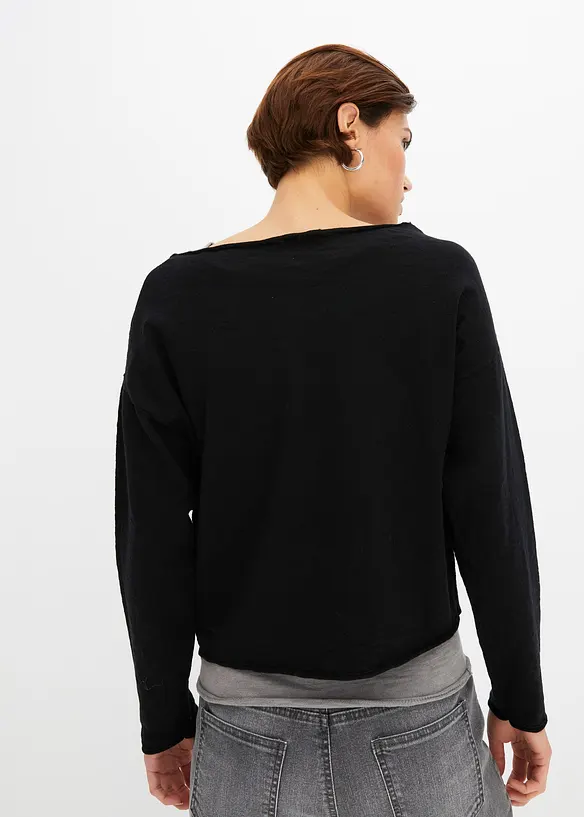 Pullover und Top aus reiner Baumwolle (2-tlg.Set) in schwarz von hinten (im Anschnitt) - bonprix