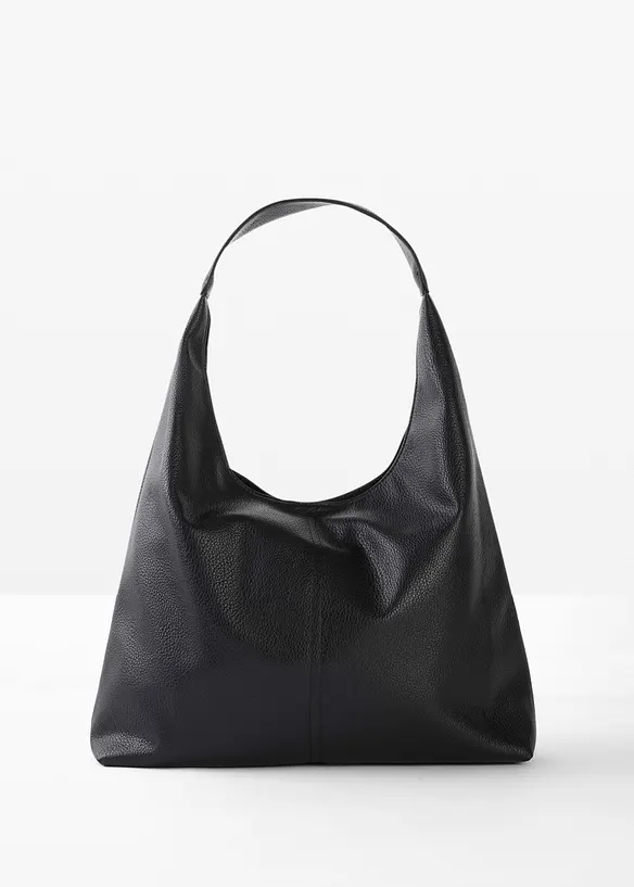Shopper mit genarbter Lederoptik in schwarz von vorne - bonprix