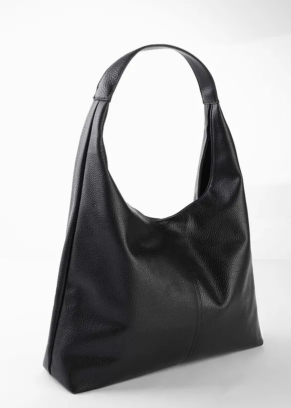 Shopper mit genarbter Lederoptik in schwarz von hinten - bonprix
