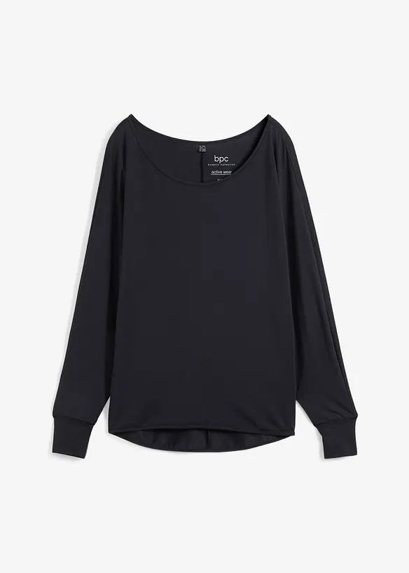 Schnelltrocknendes Sport-Shirt mit Retro-Print in schwarz von vorne - bonprix