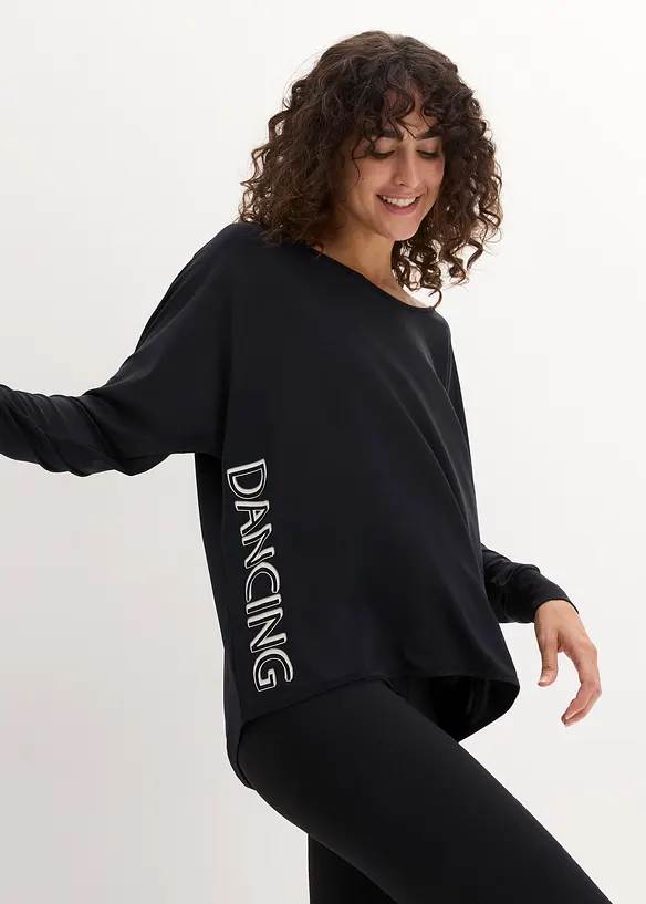 Schnelltrocknendes Sport-Shirt mit Retro-Print in schwarz von vorne (im Anschnitt) - bonprix