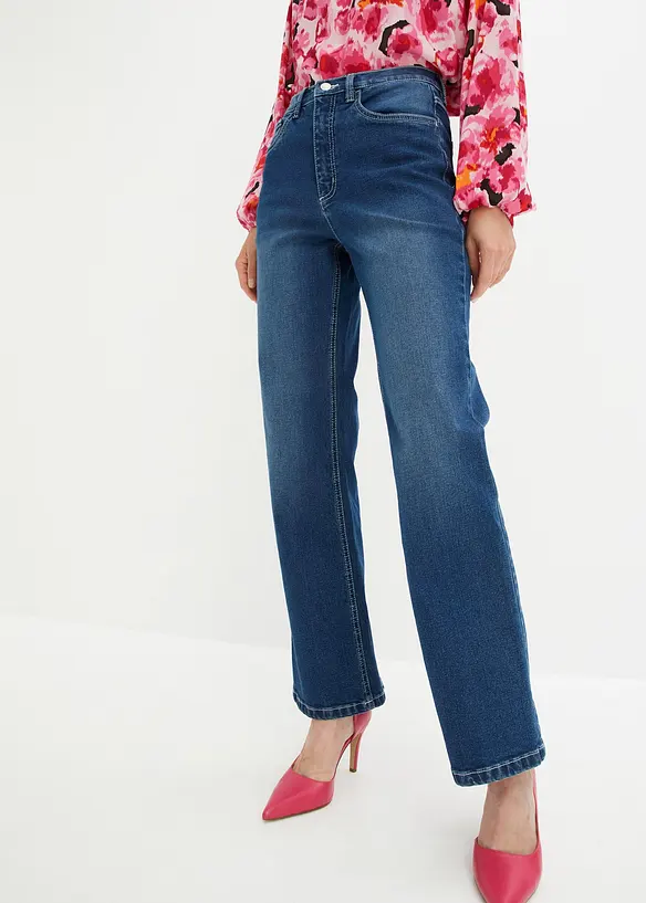 Wide Leg Jeans High Waist in blau von vorne - bonprix Wide Leg Jeans High Waist in blau von vorne - bonprix