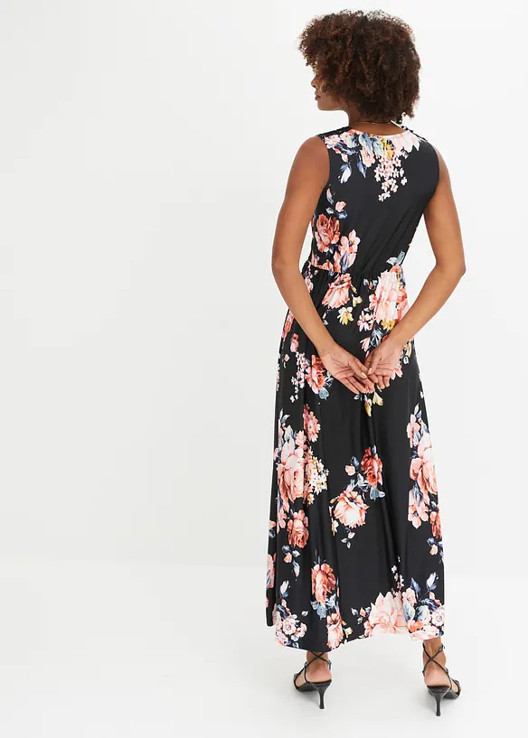 Jerseykleid mit Spitze in schwarz von hinten (Totalaufnahme) - bonprix