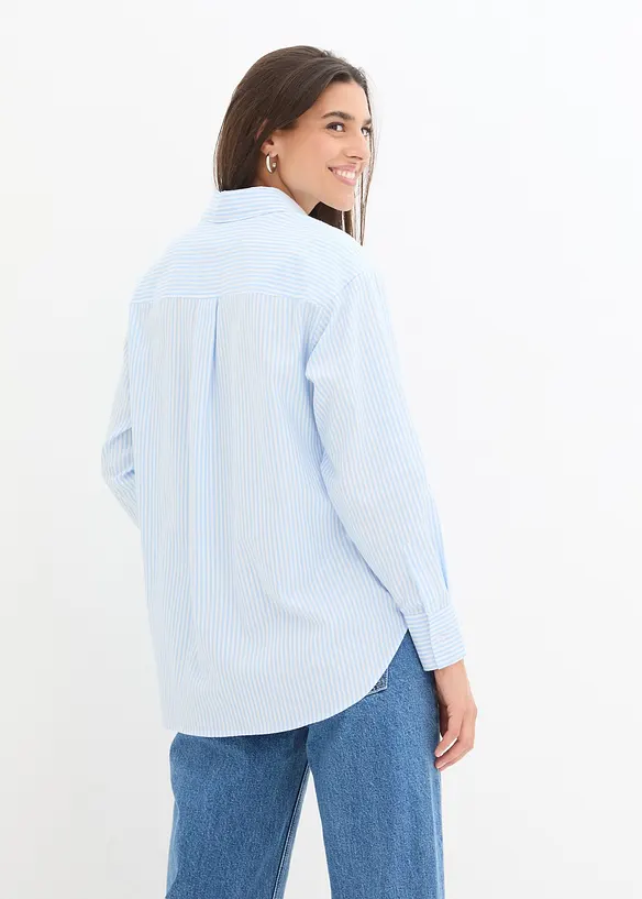 Hemdbluse aus reiner Baumwolle in blau von hinten (im Anschnitt) - bonprix