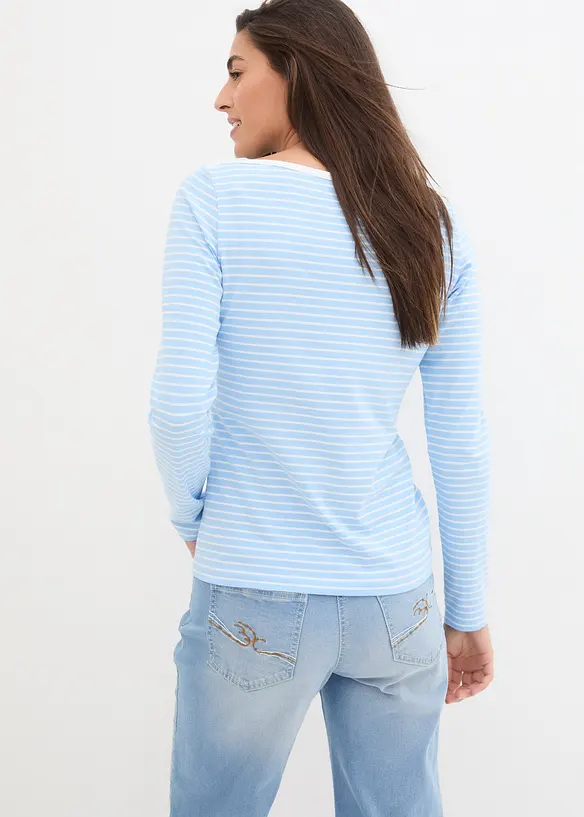 Langarmshirt mit reiner Bio-Baumwolle in blau von hinten (im Anschnitt) - bonprix Langarmshirt mit reiner Bio-Baumwolle in blau von hinten (im Anschnitt) - bonprix