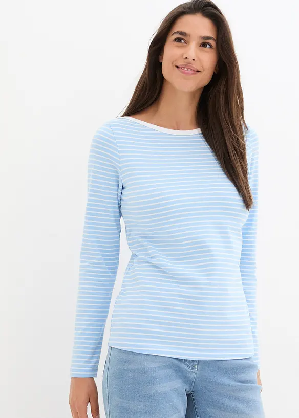 Langarmshirt mit reiner Bio-Baumwolle in blau von vorne (im Anschnitt) - bonprix Langarmshirt mit reiner Bio-Baumwolle in blau von vorne (im Anschnitt) - bonprix