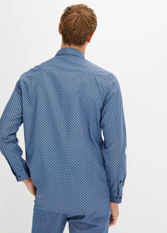 Langarmhemd aus Baumwolle in Regular Fit in blau von hinten (im Anschnitt) - bonprix