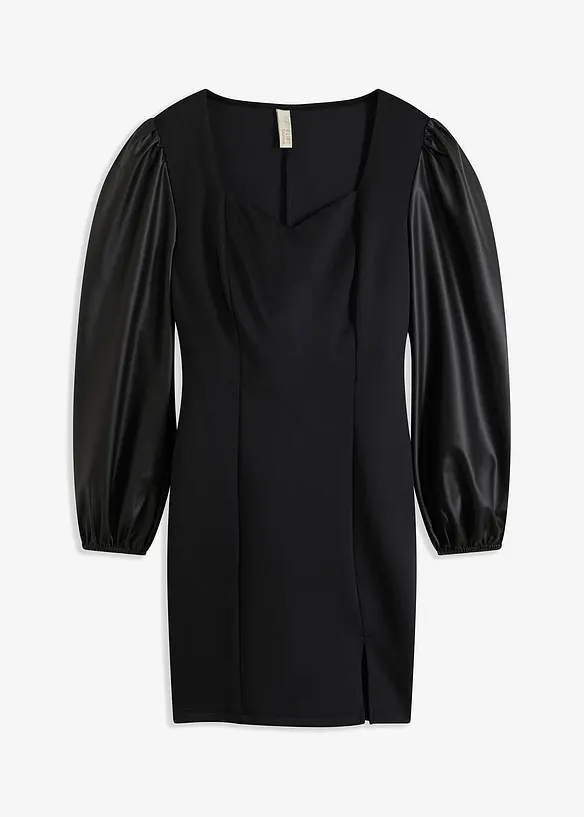 Kleid mit Lederimitat in schwarz von vorne - bonprix