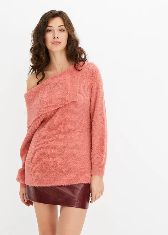 Asymmetrischer Off-Shoulder Pullover in rosa von vorne (im Anschnitt) - bonprix