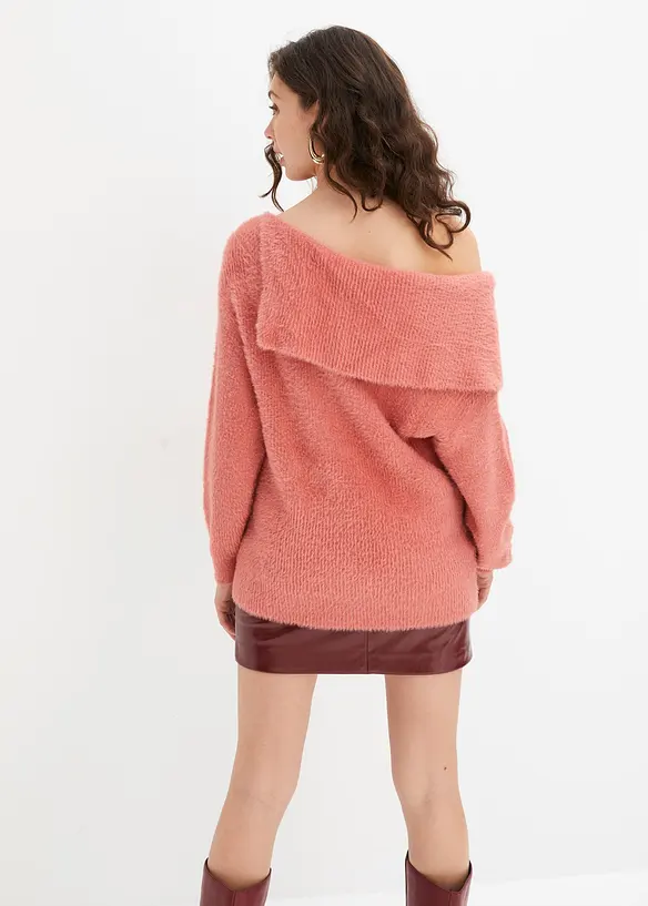 Asymmetrischer Off-Shoulder Pullover in rosa von hinten (im Anschnitt) - bonprix