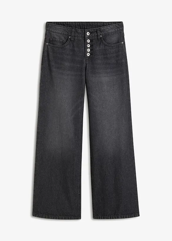 Wide-Leg-Jeans in schwarz von vorne - bonprix